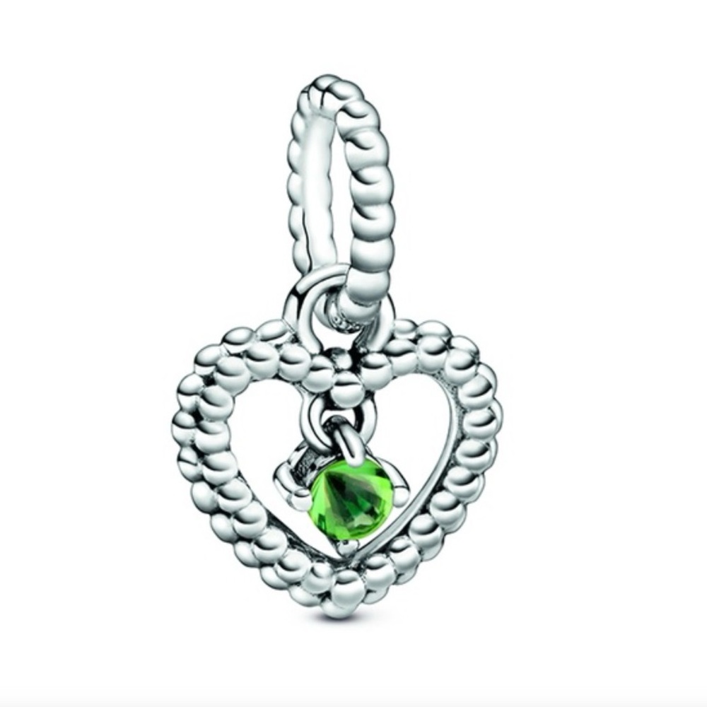 PANDORA Spring Green Heart Dangle Charm in Sterling Silver With Pouch NEW 💚
